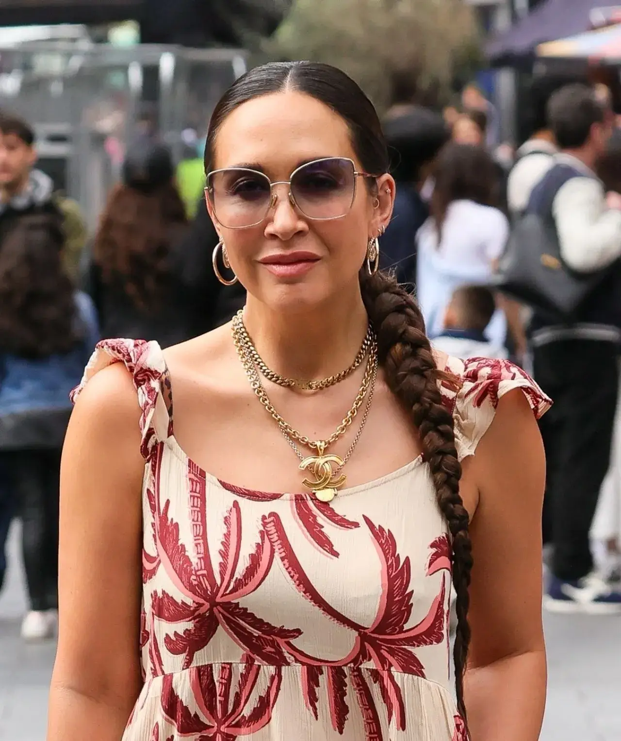 MYLEENE KLASS PHOTOSHOOT IN A FLORAL DRESS AT SMOOTH RADIO IN LONDON